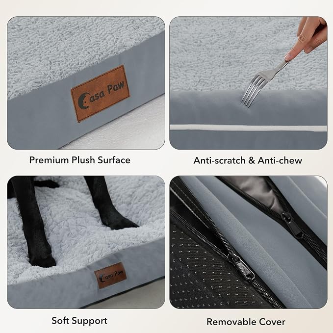 Orthopedic Dog Beds for Medium Sized Dogs, Waterproof Egg Crate Foam Medium Dog Couch Beds for Crate 35x22Inch, Washable Pet Beds with Removable Cover and Nonskid Bottom, Grey
