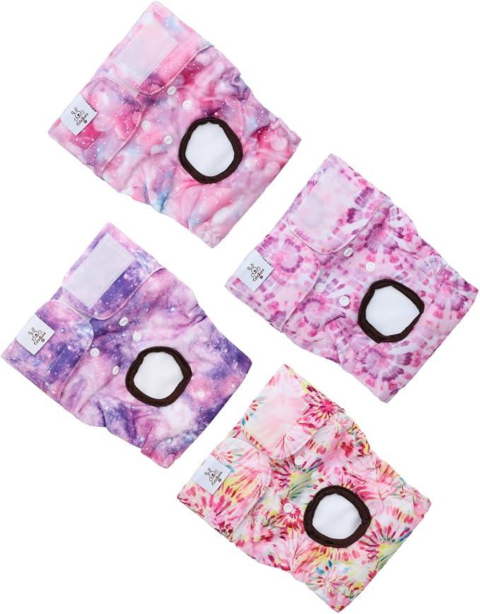 CuteBone Washable Female Dog Diapers 4 Pack Reusable Doggie Heat Diapers for Period FMG04M