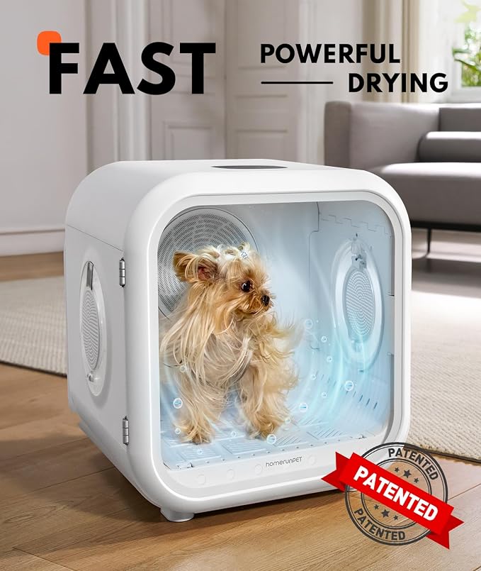 HomeRunPet Pet Dryer Box, 62L Automatic Cat Dryer with Patented Fresh Air Ventilation, Quiet 360° Even Drying, Smart Temperature Control, Ideal for Large Cats & Small Dogs (Drybo Pro)
