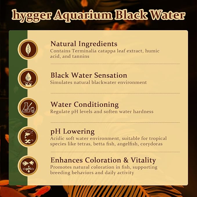 hygger Blackwater Aquarium Conditioner with Natural Olive Leaf Extract, Humic & Tannins, Regulate pH Value Soften Water Create Tropical Biotope Black Water Environment for Freshwater Aquarium (500ML)