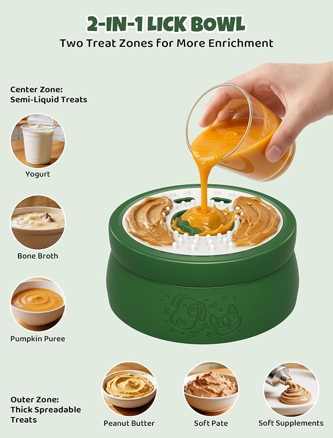 Dog Lick Bowl with Ball: ORDORA 2-in-1 Slow Feeder Dog Licking Bowl for Liquid & Thick Treat (Yogurt, Bone Broth & Supplements) - Anxiety Relief Dog Enrichment Lick Toys for Large Medium Small Dogs
