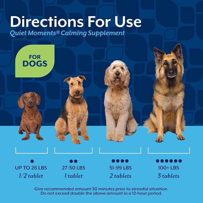 NaturVet Quiet Moments Calming Aid Melatonin Dog Supplement - Helps Reduce Stress in Dogs - for Pet Storm Anxiety, Motion Sickness, Grooming, Separation, Travel - 30 Ct. Tablets