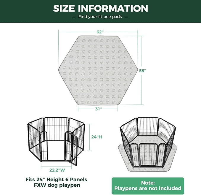 FXW Washable Pee Pads for Dogs, Leak-Proof & Non-Slip, Specifically Designed for FXW Rollick/Homeplus 24inch 6 Panels Dog Playpen, 31" Hexagon, Khaki, 2 Packs