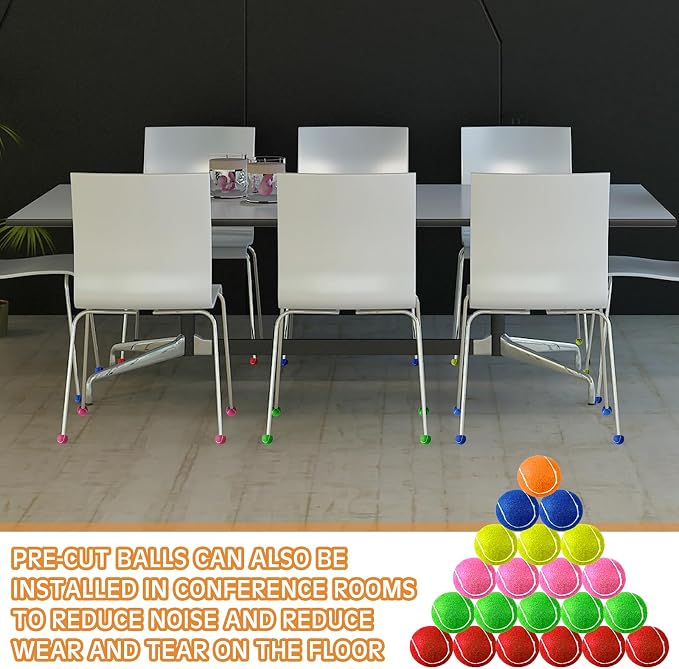 Poen 48 Pcs Precut Tennis Balls Bulk Furniture Tennis Balls for Chairs Chairs Leg Floor Protector Foot Covers Glide Coverings for Classroom Furniture Legs Protectors