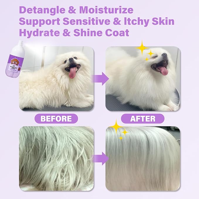 Pet Tear Stain Remover Balm with Pro Powder Brush,Dog Detangler Spray Dematting