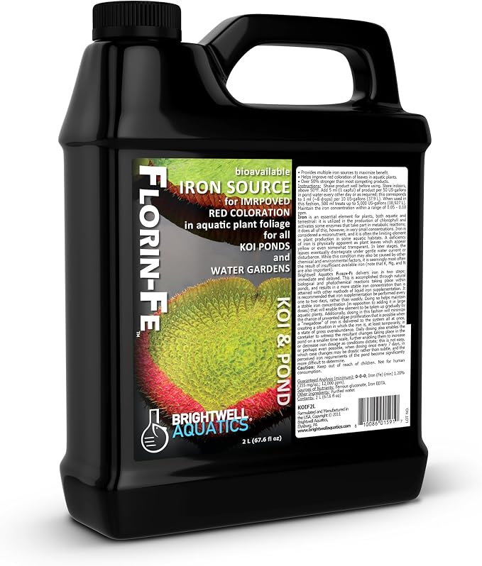 Brightwell Aquatics Florin Fe - Iron Supplement for Red and Green Coloration of Pond Aquatic Plants, 2 Liter