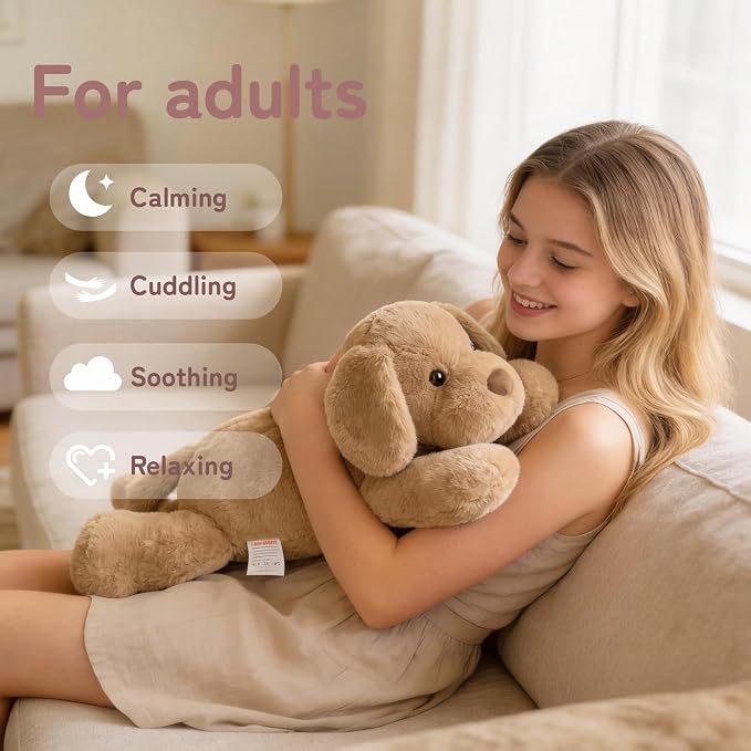Niuniu Daddy Weighted Dog Stuffed Animals for Anxiety, 3.3lb Weighted Plush Dog Toy Pillowfort for Adults Kids Girls Boys, Large Stuffed Puppy Plush Pillow as Gift for Valentine Include Bag Sticker