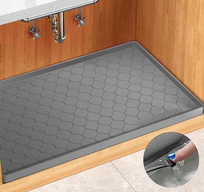 Winisok Silicone Under Sink Mat 37" x 22", kitchen Essentials and Gadgets, Shelf liner and Cabinet Protector, Home Organizers and Storage, Waterproof Bathroom Tray