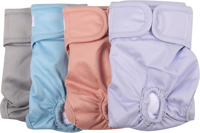 Vecomfy Reusable Female Dog Diapers for Small Dogs,(4 Pack) Easy Absorbent Puppy Diapers for Peeing,in Heat,Dog Period Panties,S