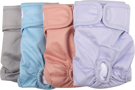 Vecomfy Reusable Female Dog Diapers for Small Dogs,(4 Pack) Easy Absorbent New Born Puppy Diapers for Peeing,in Heat,Dog Period Panties,XS