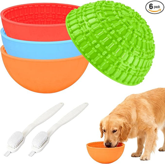 4 Pcs Dog Enrichment Lick Bowls Silicone Freeze Bowls Interactive Cat Licking Mats Slow Feeders Includes 2 Pcs Brush for Pet Boredom Anxiety Relief,Oral Health,Wobble or Stay Put Freeze Feeder