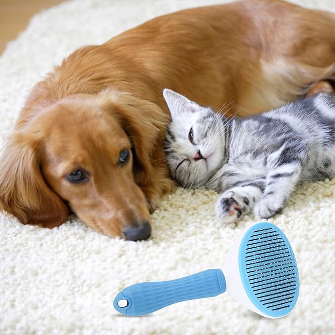 Self Cleaning Slicker Brush, Pet Grooming Shedding Brush for Dogs and Cats - Easy to Remove Loose Undercoat, Pet Massaging Tool Suitable for Pets with Long or Short Hair