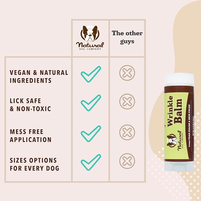 Natural Dog Company Wrinkle Balm for Dogs – Dog Skin Fold Balm for Bulldogs, Frenchies & Pugs, Moisturizing Face Fold Care for Warm Weather, Humid Summer Days & Daily Cleaning Routines, 0.15 oz Stick