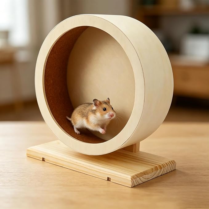 9 Inch Hamster Wooden Silent Exercise Running Wheel with Mini Running Ball 4 Inch,Small Animal Exercise Wheel Accessories,Wooden Exercise Wheels with Removable Track for Gerbils,Mice,Totoro