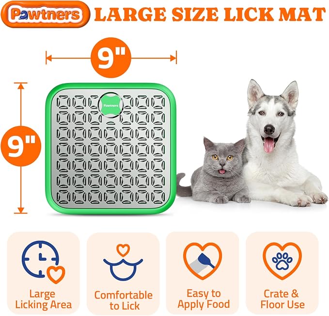 Stainless Steel Large Lick Mat: Dog Lick Mats for Large Dogs, Cat Licking Pads for Crate Boredom & Anxiety Reduce, Slow Feeding, Cat Slow Feeder Mat with a Spatula, Scrubbing Brush, Green
