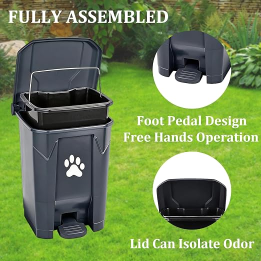Dog Poop Trash Can Outside with Pooper Scooper, Outdoor Dog Waste Trash Can with Lid Waste Bag Odor Control for Yard Garden, 20L Grey