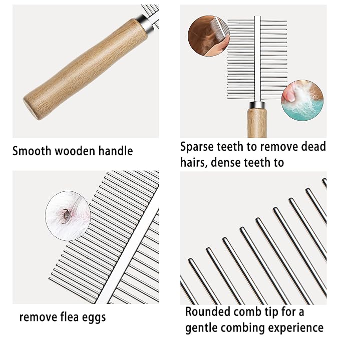 Undercoat Rake for Dogs, 3 Pack Extra-Large Rake Comb Set Long Tooth Undercoat Brush & Flea Comb, Long Hair Dog Combs for Grooming Shedding German Shepherd Horse Great Pyrenees
