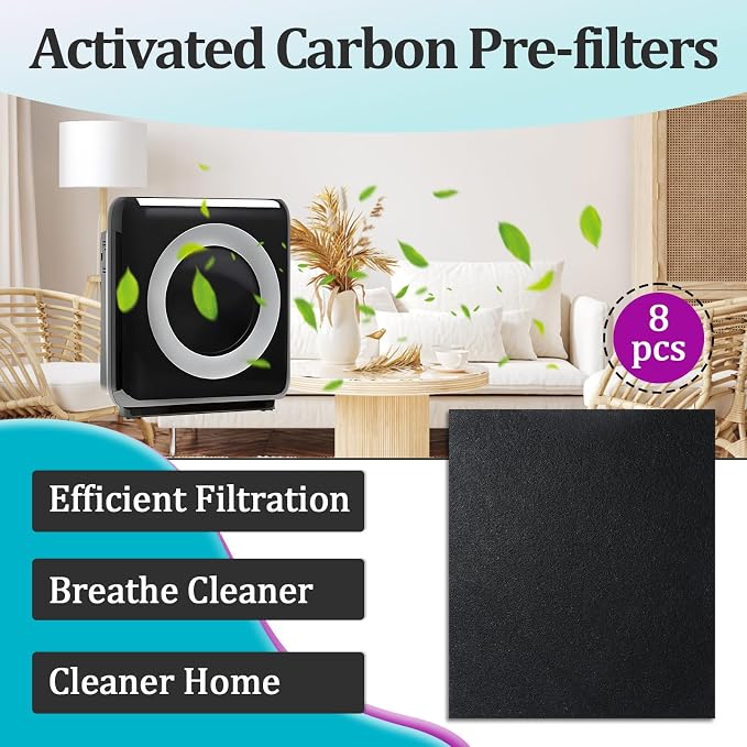 8 Pcs Activated Carbon Pre-Filters Compatible with Coway AP1512HH & Airmega 200M Air Purifier, Helps Reduce Unwanted Odors, Provide a Fresher Indoor Environment