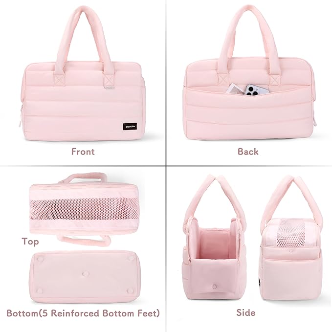 Dog Purse Carrier for Small Dog Cat Rabbit up to 13 lbs, Lightweight Portable Soft Sided Pet Purses, Quilted Puffy Tote Puppy Carrier with Large Pockets for Hiking, Travel, Vet Pink