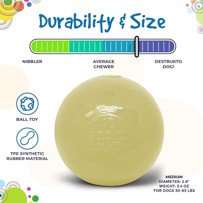 SodaPup Squeaker Ball – Durable Dog Ball Toy, Chew Toy & Floating Retrieving Toy with Squeaker Made in USA from Non-Toxic, Pet-Safe, Food Safe Rubber Material for Bonding, Physical Exercise, & More