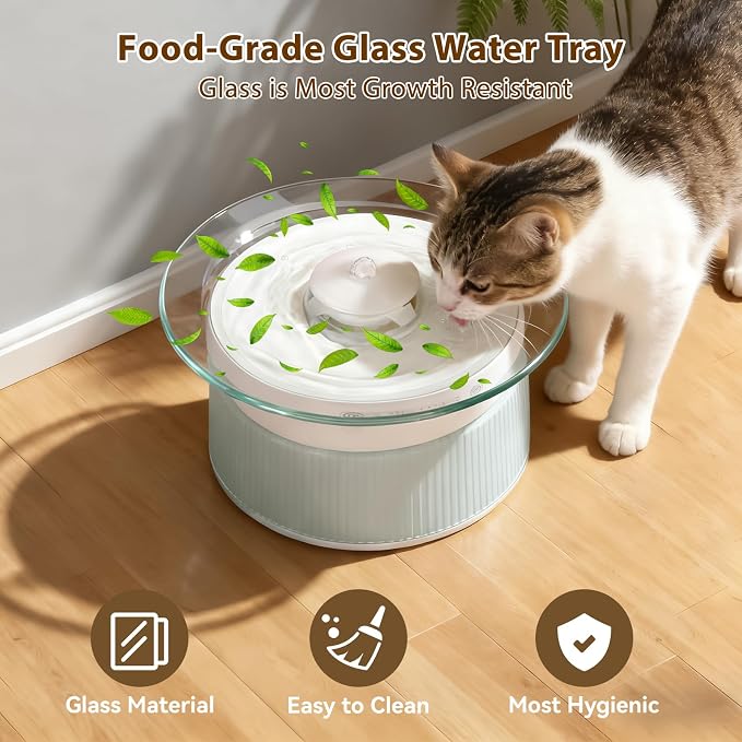 Glass Smart Cat Water Fountain, Cordless Filterless Cat Drinking Fountain No Filter Needed, Ultra Silent Wireless Pet Water Dispenser Bowl Indoor