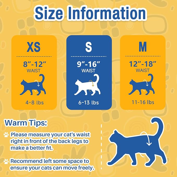 Pet Soft Disposable Cat Diapers - Diaper for Female & Male Cats, Puppy Doggie Diapers for Female Dogs with Adjustable Foam Tail Hole, Small (24Pcs, Yellow)