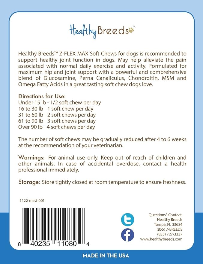 Healthy Breeds Mastiff Z-Flex Max Hip and Joint Soft Chews 170 Count