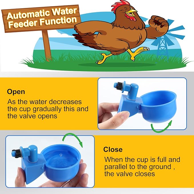 Tanlade 50 Pcs Automatic Chicken Waterer Cups Chicken Feeder for PVC Pipe Waterer Kit for Poultry Duck Goose Turkey Bunny (Blue,Classic)