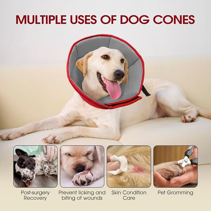 Dog Cone Collar After Surgery, Soft Cone for Small Dogs to Stop Licking, Adjustable Elizabethan Collar for Dogs, Lightweight Breathable Dog Recovery Cones for Wound Healing & Hot Spots