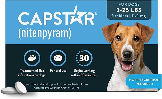 Capstar (Nitenpyram) Fast-Acting Oral Flea Treatment for Dogs 2-25 Lbs, Vet-Recommended Medication Tablets, Flea Tablets for Dogs Start Killing in 30 Minutes, 6 Doses