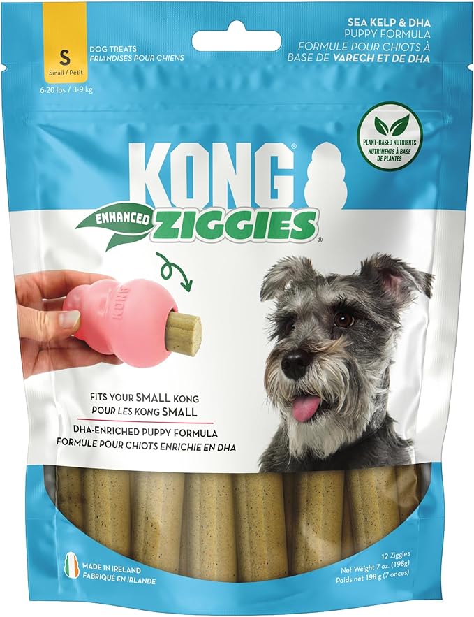 KONG Puppy Ziggies Dog Treats 2 Pack (Small, Enhanced)- Teeth Cleaning Dog Treats for Puppies, Long-Lasting Chews, Works Classic Rubber Toys