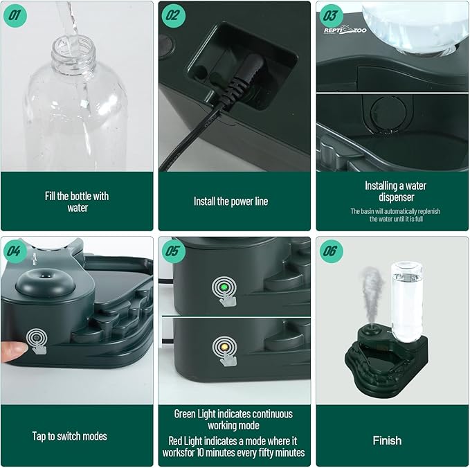 REPTI ZOO Water Feeder and Fogger, 2 in 1 Reptile Humidifier with Water Bowl, Automatic Water Dispenser for Chameleon Frog Lizard Gecko
