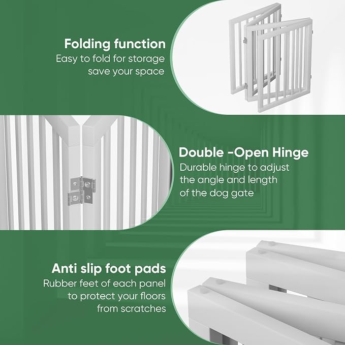 Freestanding Foldable Dog Gate - 4 Panel Room Divider (White)