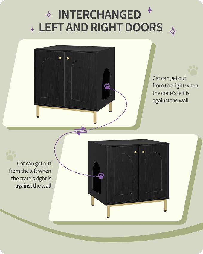 Hzuaneri Cat Litter Box Enclosure, Hidden Litter Box Furniture Cabinet, Wooden Indoor Cat House, Side End Table, Living Room, Bedroom, Black and Gold CB81204G