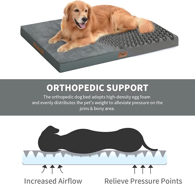 Comfort Dog Bed for Small Dogs & Cats, Waterproof Dog Crate Mat Orthopedic Egg Crate Foam with Washable Removable Cover, Gray