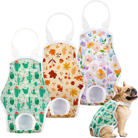 3 Pack Washable Female Dog Diapers with Adjustable Suspender, Reusable Sanitary Panties for Dogs in Heat, Leak-Proof Design for Small Dogs