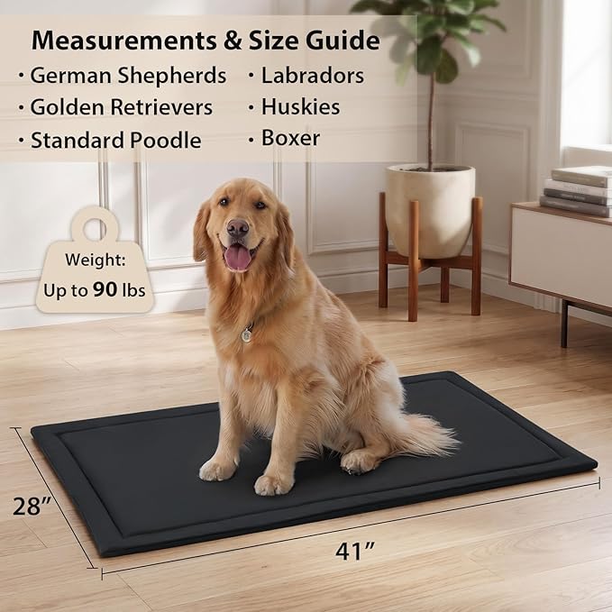 RRPETHOME Indestructible Chew Proof Dog Bed For Aggressive Chewers, Durable Tough Waterproof Dog Crate Mat Pad For Teething Puppies, Heavy Duty Outdoor Kennel Pad For Large Anxiety Dogs, Black 41"x28"
