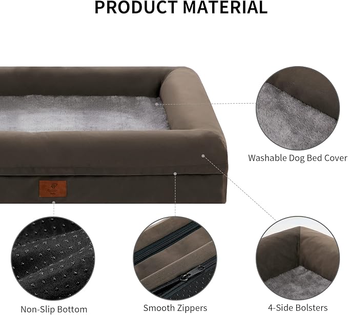Yiruk XL Orthopedic Dog Bed for Large Dogs, Big Waterproof Dog Bed with Removable Washable Cover, 4-Sides Bolster Support Pet Couch Sofa with Non-Slip Bottom, Olive Green