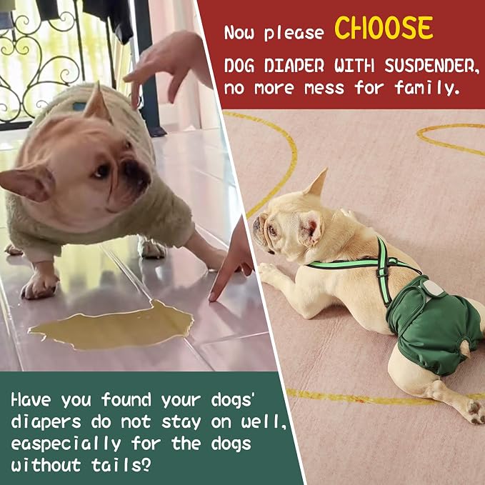 Female Dog Diaper with Suspender Detachable，3 Pack Reusable Washable Durable Girl Doggie Diapers Pants for Small Medium Large Dog in Heat Cycle and Incontinence Period,DDFS01M