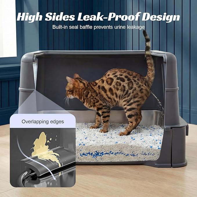 Stainless Steel Litter Box with Drawer, XL Enclosed Metal Litter Box with Lid, for Kittens & Multi-Cat Homes, Easy-Clean, Activated Carbon Odor Filter
