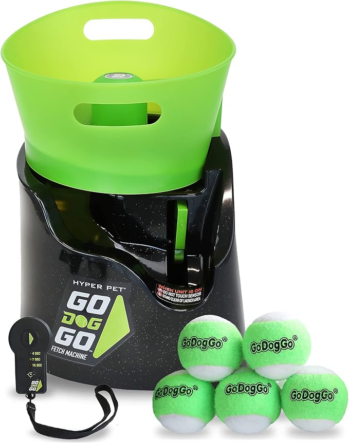 Hyper Pet GoDogGo Fetch Machine Dog Ball Launcher & Automatic Ball Launcher for Dogs With Five 2.5" Balls for Dogs 20-60 Pounds