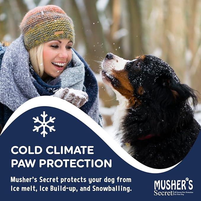 Musher’s Secret Dog Paw Wax 454g (16oz) – All-Natural Dog Balm w/ Vitamin E – Helps Protect & Moisturizes Cracked Paws – Invisible Barrier for Hot Pavement, Ice & Salt – Lick-Safe & Non-Toxic