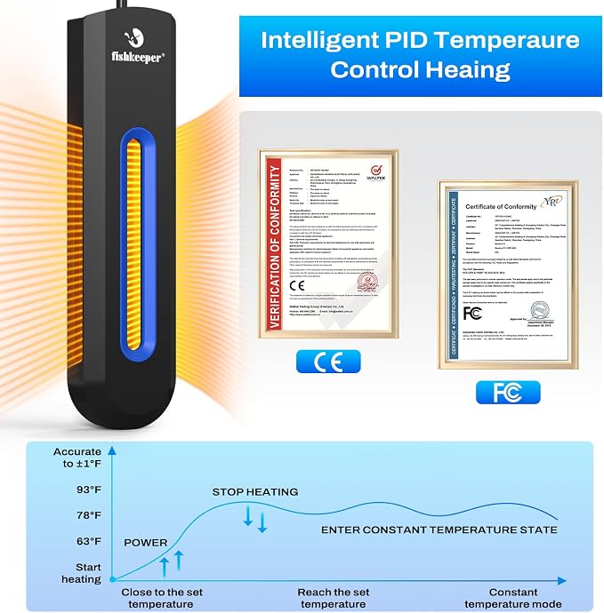 fishkeeper Aquarium Heater with Intelligent LED AlarmTemperature Controller, 800W Submersible Fish Tank Heater for 85-220 Gallon, Leaving Water Automatically Stop Heating, for Freshwater Saltwater