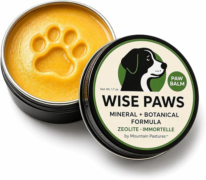 Advanced Formula Dog Paw Balm for Hot Pavement, Grass & Rough Terrain – Zeolite Powder Pawtection for Burnt, Irritated, Dry Cracked Paws – Natural Paw Care with Immortelle – Wooden Applicator – 1.7 oz