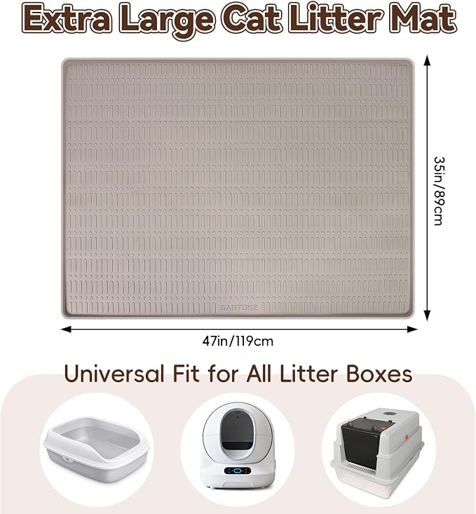 Kalolary Large Cat Litter Box Mat, 47" x 35" Silicone Litter Trapping Mat for Cats, Trapping Mat for Scatter Control with Raised Edge Waterproof Silicone Pad for Floor Non-Slip Easy to Clean (Beige)
