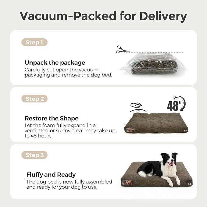 Sytopia 36 Inch Durable Dog Beds for Large Dogs, Waterproof Pet Crate Pad with Machine Washable Removable Cover, Great for Indoor, Outdoor, Crate, Patio Use, Brown