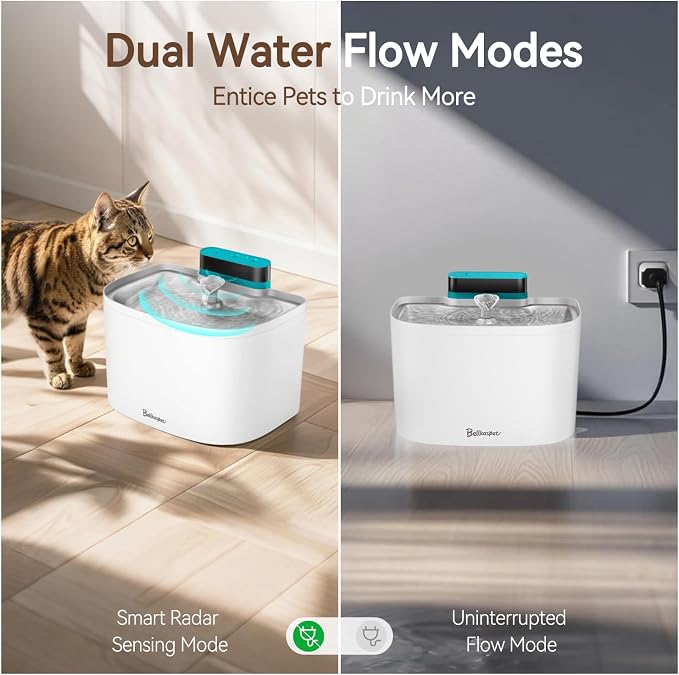 Cat Water Fountain, 122oz/3.6L Pumpless Wireless Cat Fountain, Cordless Water Fountains for Cats Indoor, Battery Operated Dog Pet Water Fountain with Stainless Steel Tray (White, Fountain+2 Fliters)