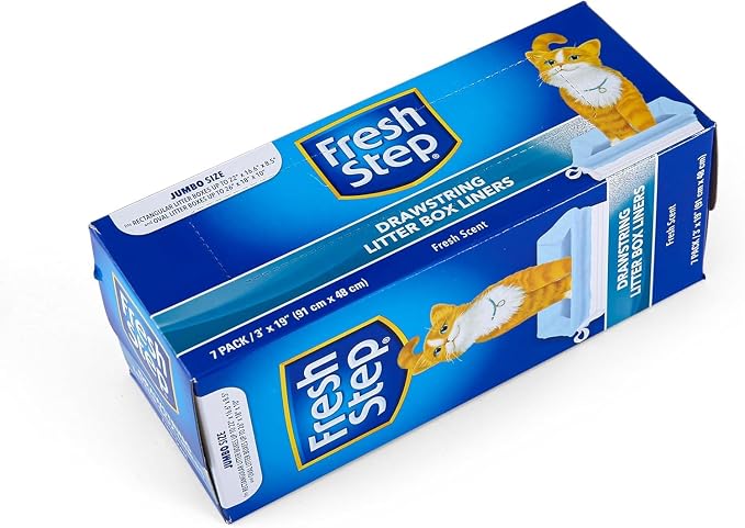 Fresh Step Jumbo Drawstring Cat Litter Box Liners Scented Heavy Duty Kitty Litter Bags X-Large Oval or Rectangle Pans Easy Lift Out Cleanup 36 x 19 IN 7 Count 36 Pack Scented Bulk Multi-Pack