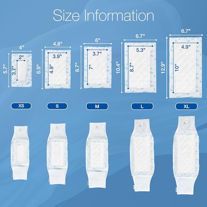 MICOOYO Dog Diaper Liners, Dog Diaper Pads, Disposable Dogs Booster Pads for Puppy, Belly Band Dogs Diapers Liners Male Doggie Diapers Inserts (Blue, M, 50Count)