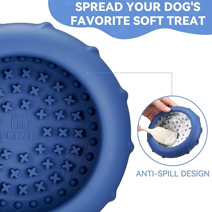 Dog Lick Bowl, Bestalk Wobbly Freeze Bowl Enrichment Feeder for Dogs, Anxiety Relief Lick Mat Puzzle Toy for Distraction, BPA Free Silicone, Dishwasher Safe(Dark Blue,L)